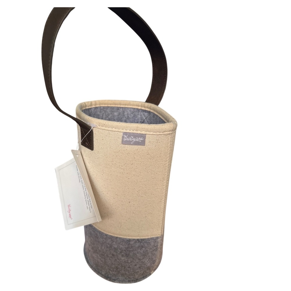 Thirty-One Canvas Felt Wine Reusable Thermal Tote Bag Cream Grey Boho NWT 10"